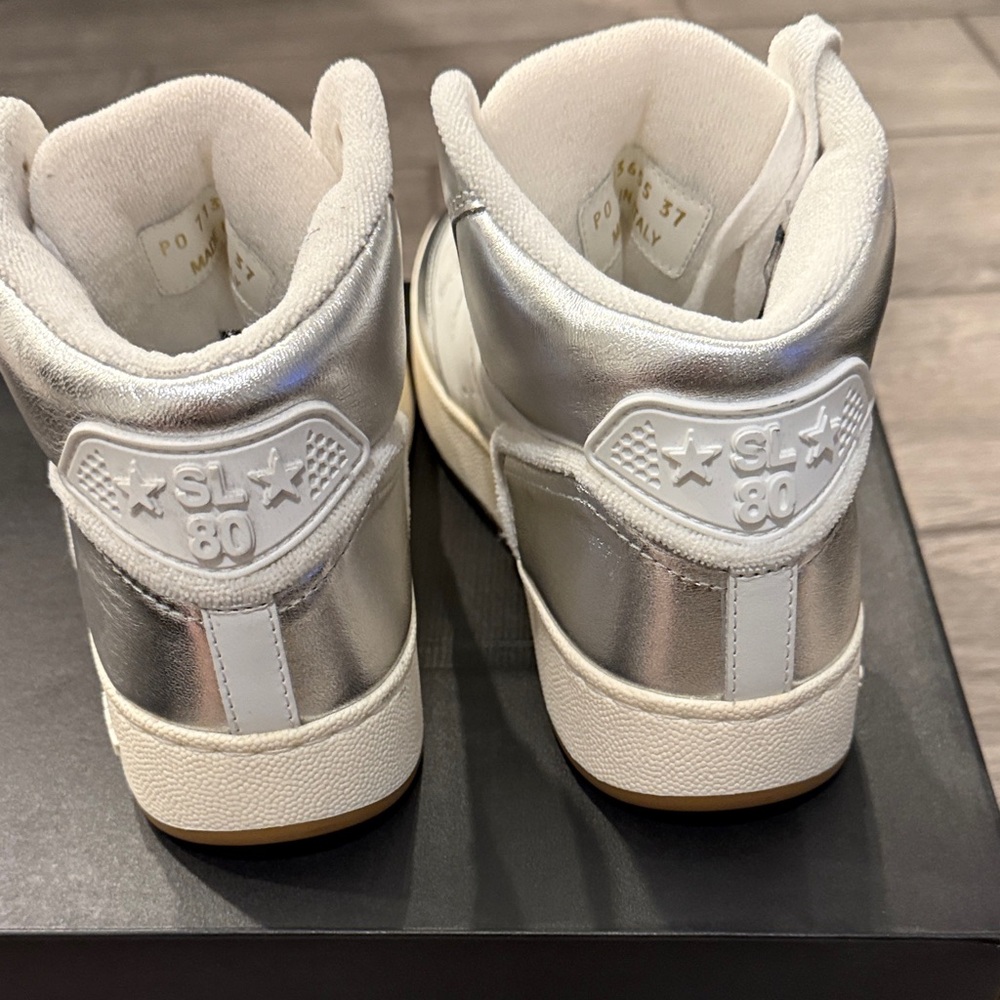 Saint Laurent White and Silver Women's Sneakers - Picture 4 of 5